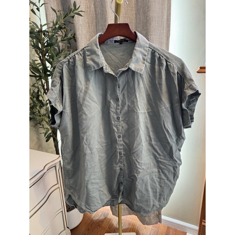 Quince 100% Tencel Lyocell Camp Shirt Oversized Drapey Button Up Sage Sz XL